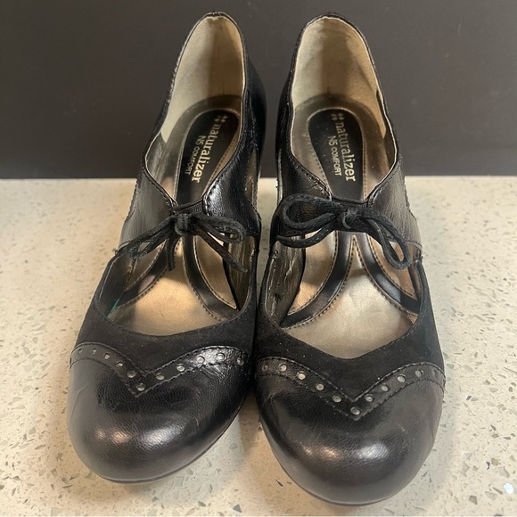 NATURALIZER N5 Comfort Annabelle Leather & Suede Black Pumps 3" Heels Slip On - Picture 2 of 12